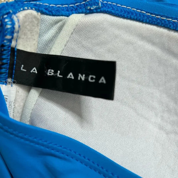 La Blanca Island Goddess Ruched Front Bandeau One Swimsuit Royal Blue Sz 8 - Picture 5 of 9